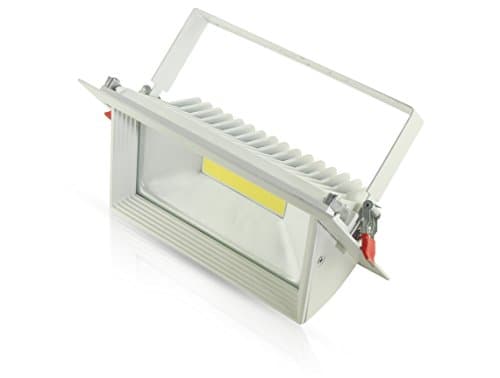 30 Watt COB Rectangular White Die Cast Aluminium Mains 240V Commercial Recessed Tilt Downlight Spot Ceiling Retail Shop Display Downlighter Floodlight Adjustable Head 40° Angle COB Light Fitting 4000k