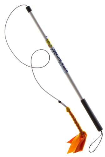 Squishy Face Studio Flirt Pole V2 Dog Exercise Toy with Orange/Yellow Fleece Lure, 36-Inch by Squishy Face Studio