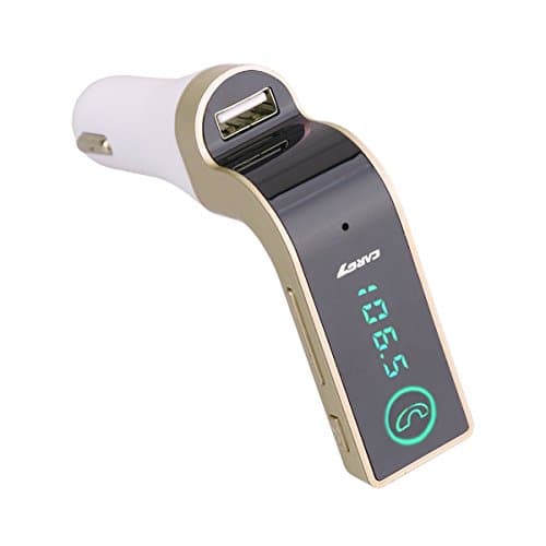 FM Transmitter, Wireless Bluetooth Car Kit Charger with Mic/TF Card/USB Drive/AUX Play Hands-free calls, Smart USB Charging for iPhone, iPad, Samsung Galaxy and Other Android Phones- (Gold) TIANSHILI