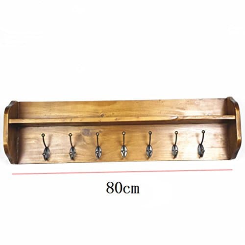 European Solid Wood + Wrought Iron Hook Wall Hanging Coat Rack Creative Simple Entrance Indoor Clothes Rack Shelf Hangers 80 * 14 * 23cm