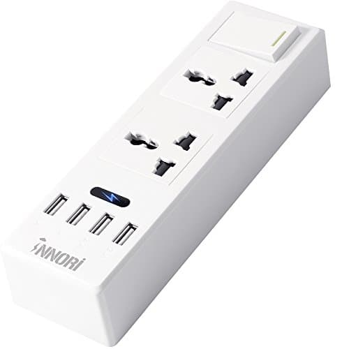 INNORI  Extension  Cables Multi-functional USB  Power   Strip  Indoor  Socket  2 Way Surge Protector  with  2 Universal Electrical AC  Power  Sockets for Home Application & Office Use - White