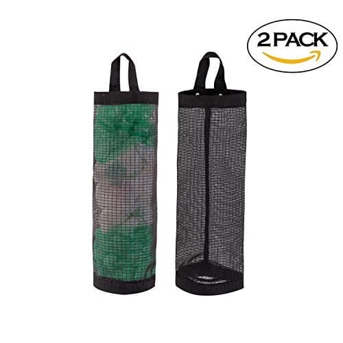 Carrier Bag Dispenser, 2 Pcs Polyester Wall Mount Carrier Bag Holders Hold up to 40 Lightweight Grocery Bags,Foldable Breathable Washable Hanging Mesh Garbage Bag Organizer for Kitchen Storage(Black)