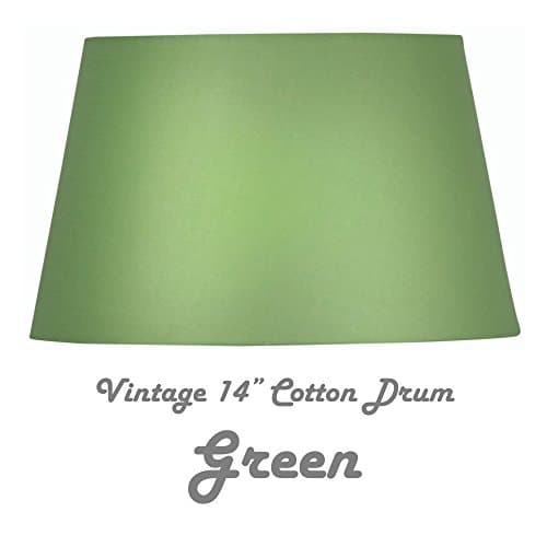 GREEN 14" COTTON DRUM HARD LINED SHADE Complete with Reversible Gimbal to Fit Table &amp; Floor Lamps or Ceiling Rose. FREE Adaptor Included to Fit All Lamp Sizes BC SBC ES SES. Height 215mm x Diameter 355mm (8.5" x 14")
