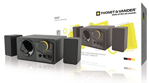 Thonet & Vander - GRUB 2.1 speaker set 48W RMS - UK Plug Version - Retro Design - Superb Sound, Can Be Used with Steepletone & Other Makes Of Music Centre With a 3.5mm Sub-Woofer 3.5mm Jack Socket - TH03505BL-UK