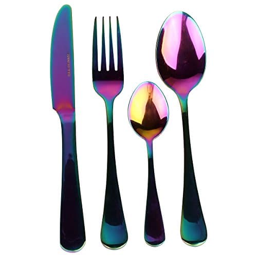 Rainbow dinner romantic tableware set - 8th team 4pcs/16pcs/24pcs Steel Dinner Knife Fork Scoops Silverware Set (4set16pcs)