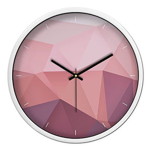 BYLE Creative Stylish Geometric-Patterned Green Blues Clock Quartz Clock Living Room Bedroom Modern Mute Home Decor Wall Clock, 12 Inch, Red Geometric White Box,