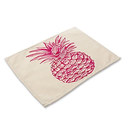 GT Placemat, Pineapple, Cotton and linen, Printing, Western mats, Rectangular, Non-slip mat, Heat-resistant, waterproof mats, Kitchen, Tableware mats, (4*Placemats, 42*32CM)