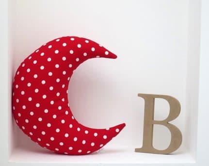 Cuddle Moon – Moon Shaped Cushion in Red Polka Dot Design