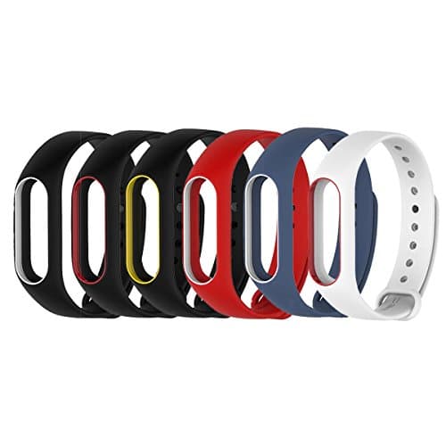 LuckWin Replacement Strap for XIAOMI Wireless MI BAND 2 Bracelet Smart Wristband Extensible Colorful Waterproof (6 Pack - Red / Navy White / White White / Red Black / Red Black / Yellow Black / White)