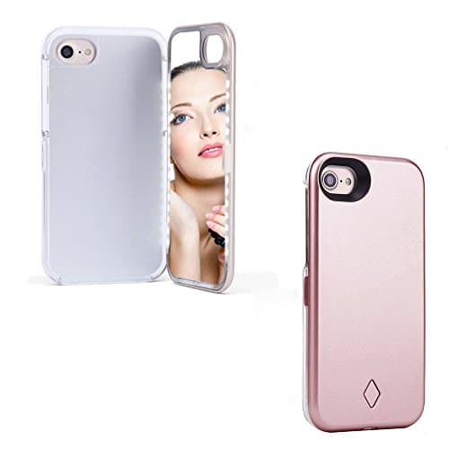iPhone 7 LED Selfie Lighting Makeup Case,USB Rechargeable LED Light Up Flash Case [ Dimmable Switch ] Illuminated Night Selfie Enhancing Cover Flip Enclosed Mirror Back Cover for iPhone 7 4.7"