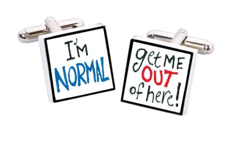 Sonia Spencer England Bone China Square Silver Plated Back Hand Decorated I'm Normal Cufflink