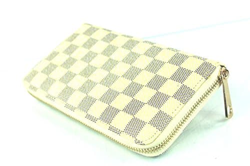 Ladies Checked Single Zip Around Purse \ Wallet (White)