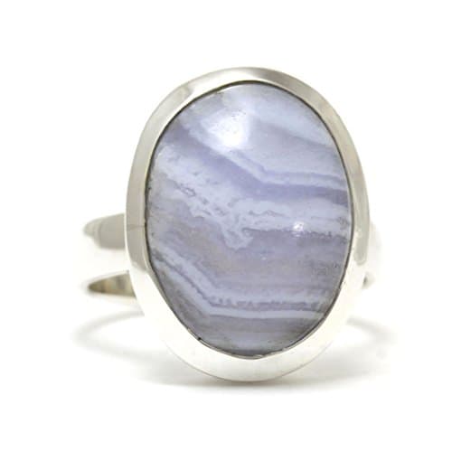 Natural Blue Lace Agate Gemstone Ring - SIZE: K 1/2 (inner diameter 16.33mm) 6g 925 Sterling Silver 1 piece available FREE Gift Box