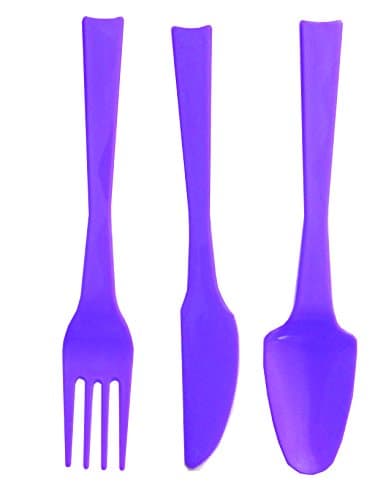 Great Value Range 18 Pc Plastic Cutlery Set ( 6 knives , 6 forks , 6 spoons ) For BBQ Parties Buffets (Purple)