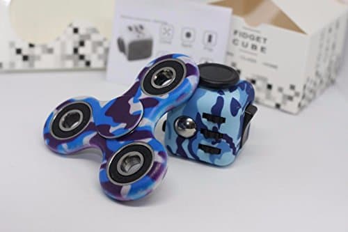 B-CREATIVE - 2017 NEW Design Fidget Cube + Hand Finger Spinner Toy COMBO 2017 ADHD Stress relief Anxiety ADD Concentration Tool, Desk Toy, Fun Dice *UK SPECIAL OFFER* (Camo Blue Cube + Camo Blue Spinner)