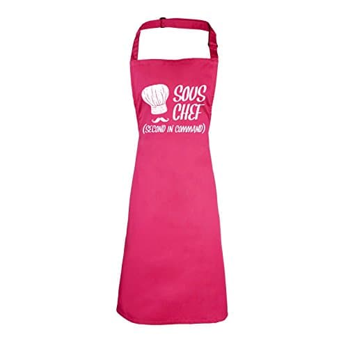 123t Aprons SOUS CHEF SECOND IN COMMAND ...WHITE HAT DESIGN (HOT PINK) NEW PREMIUM HEAVYWEIGHT APRON
