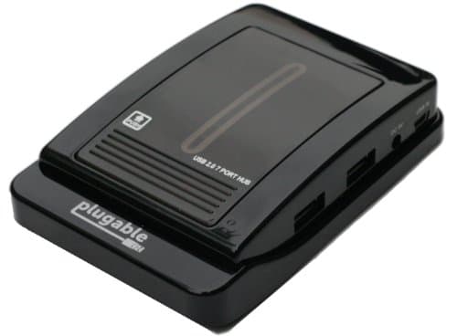 Plugable 7 Port High Speed USB 2.0 Hub (With 3A Power Adapter for UK Mains)