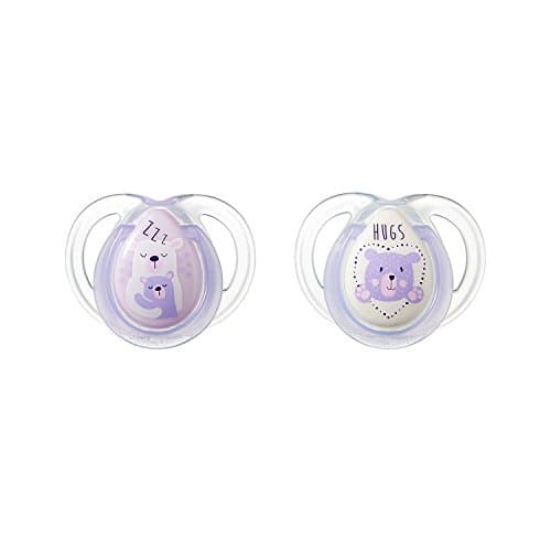 0-6m Night time Tommee Tippee Ctn Soothers 2 pack (lilac/bears)