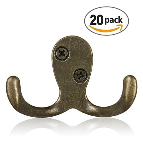 Coat Hooks for Wall Vintage Antique Wall Mounted double Hooks Hanger 20pcs Heavy Duty Hooks for Door Kitchen Bathroom Bedroom Office Lavatory Closets (Mounting Screws Provided)