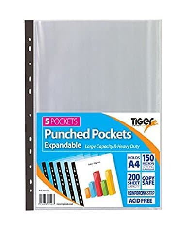 Pack of 25 A4 Large Expandable Plastic Poly Punch Pockets Wallet Sleeves Clear (Holds Up to 200 Sheets Each) (5)