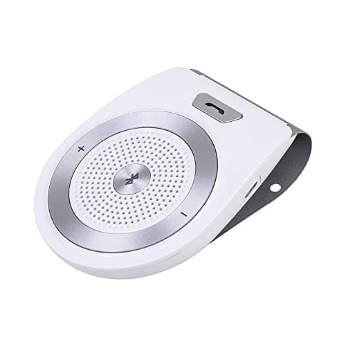Bluetooth Car Kit HandsFree, KLJ Wireless Motion AUTO POWER ON Speakerphone Upgraded Speaker Audio Receiver Sun Visor Music Player Adapter Built-In Mic with Car Charger for iPhone8 iPad,Samsung,Android Phones&Tablets-White