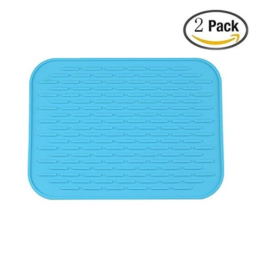 2pcs Durable Silicone Dish Drying Mat (LARGEST MAT) With Bonus Scrubby , Anti-Bacterial, Dish Washer Safe , Heat Resistant Trivet