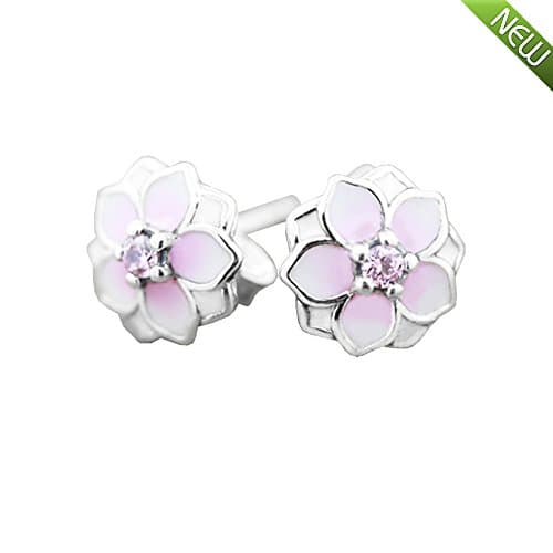 PANDOCCI 2017 Spring Collection 925 Sterling Silver Magnolia Bloom Stud Earrings for Women Jewelry