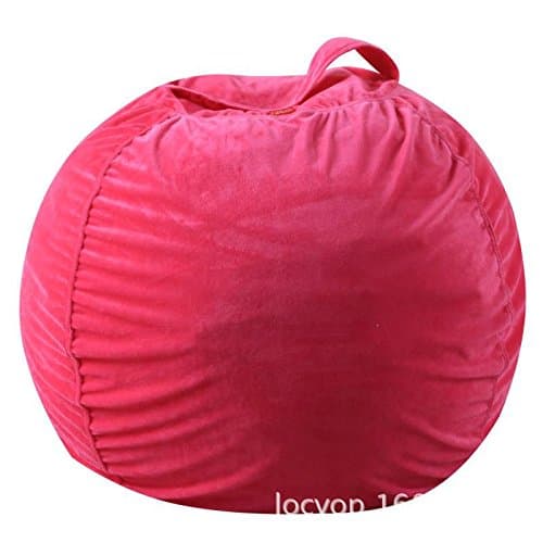 Spacious Stuffed Animal Storage Bean Bag - Soft Comfy Plush Fabric Kids Prefer Over Canvas - Replace Your Mesh Toy Hammock or Net - Store Blankets &amp; Pillows Too (Pink, 26'')