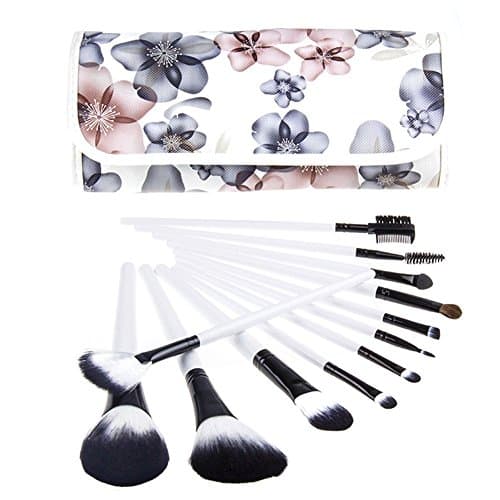 Mobengo Professional Cosmetics Makeup Brushes Set 12 Pcs Foundation Face Eyeshadow Kits with Flower Pattern Case