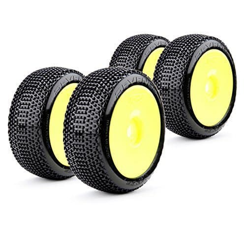 COMPLETE SET BUGGY RACING TYRES Revenger Soft 1:8 with Dish Rims Yellow James Racing j08b09s2i &amp; j-y01 830092