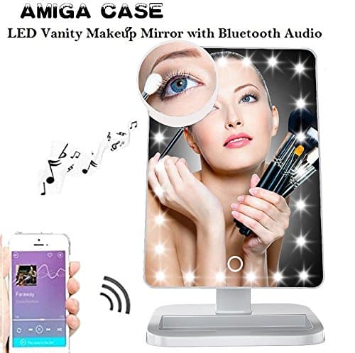 Bluetooth Mirror/Makeup Mirror with Bluetooth - 20 LED Cosmetic Mirror with USB Chargerable,Wireless Audio Speaker & Removable 10X Magnifier,180° Rotation Vanity Mirror with Lights(White)