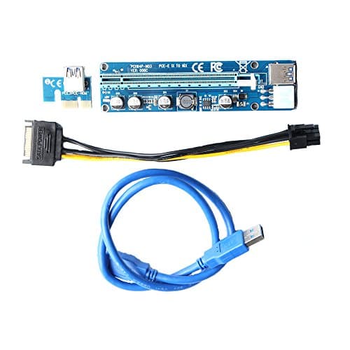 20pcs-Pack PCIe RiserVER 008C LED PCI-E 16x to 1x Powered Riser Adapter Card w/ 60cm USB 3.0 Extension Cable & MOLEX to SATA Power Cable - GPU Riser Adapter - Ethereum Mining ETH+MintCell