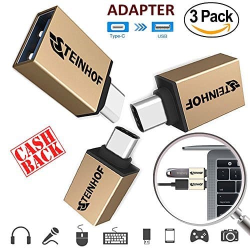 USB C to USB A 3.0 Adapter Aluminum 3 Pack Gold, USB C OTG Adapter, Type C Adapter, Male USB C to Female Adapter, For USB Mouse Keyboard Flash Drive, Samsung Galaxy S9, HUAWEI Mate 10 Pro, New Macbook Pro
