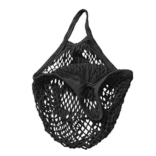 FULLA2116 Mesh Bag Net Woven Re Usable Organic Cotton String Shopping Bag Black, 15Inch