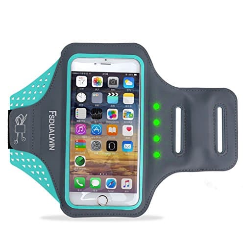 FSDUALWIN IPhone 7 Armband with Self-generating Safety LED, IPhone 6 / 6s Sports Arm Band (4.7-inch) Waterproof Fingerprint Touch Supported Arm Case Sportband with Card Slot, Cable Locker (Blue)