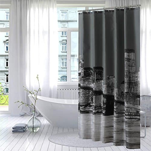 100% Polyester Shower Curtain American Metropolitan Bridge Night View Pattern Opaque Waterproof Fabric For Hotal Home Bathroom Washroom Decoration With Enough Rings Hooks , 180*180cm