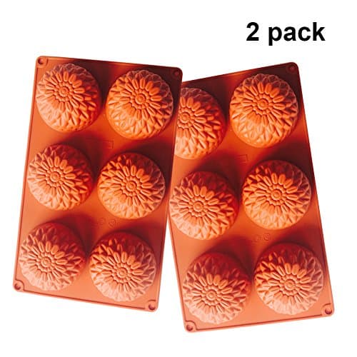 E2O Tech Round Flower Soap Making Mold Cake Silicone Mould Supplies Pudding Mold and Muffin Cups and Bakeware Baking Pan Chrysanthemum Soap Molds 2 Pack