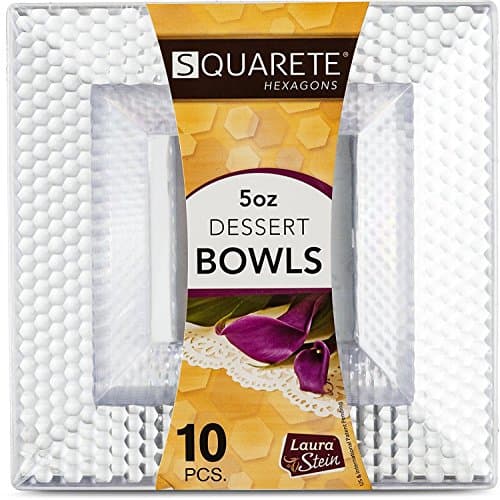 [10 Pack] Clear Square Hard Plastic Disposable Hexagon Design Party Plates (15cm -155ml. Bowls)