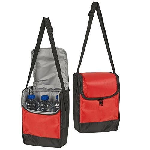 Red Small Bottle &amp; Can Cooler with Shoulder Strap - Ideal for Picnic, Beach, BBQ, Hiking &amp; Camping