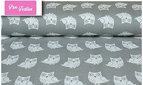Premium 100% Cotton Fabric, fashionable patterns, width 160cm (63") per 0,5 meter – grey owls