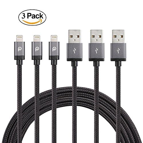 [3-Pack] POWERILLEX Cotton Braided USB Lightning Cable 6.6FT/2m for iPhone, iPhone Plus, iPad, iPod