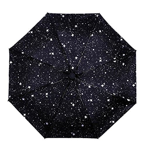 Jiudu Folding Windproof Umbrellas, Romantic Dreamlike Star Pattern Canopy, Special Coating with Anti-UV Protection, Sun or Rain Umbrella, Portable for Easy Carrying, Best for 1-2 Adult , Nice Gift (White)