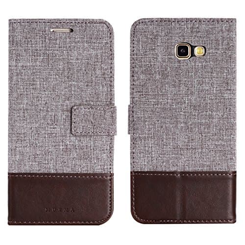 Samsung Galaxy A7 2017 WALLET CASE Textile fabric Artificial leather bag Protective cover Mobile phone case Business card compartment and stand function (RED)