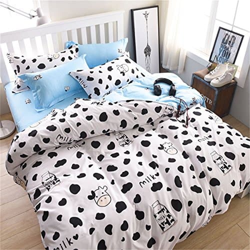 Sookie 3 Piece bedding set - 800 Thread Count Luxurious&amp;Extremely Durable Premium Bedding Collection - Double blue Small cow milk cartoon design -UK King Size