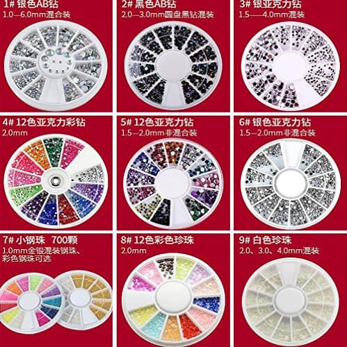 WZW 10 boxes Mix Sizes Semi-circle Flatback Glitter Nail Rhinestone Studs Wheel Set Hot DIY Nail Sticker Decoration , 2