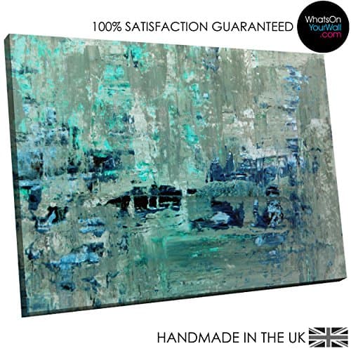 Large Framed Canvas Print - Modern Wall Art - HD Quality Picture - 100% Guaranteed - teal grey paint large - Living & Bedroom Home DÃcor with Easy Hang Guide - AB1465 120cm x 80cm - WOYW