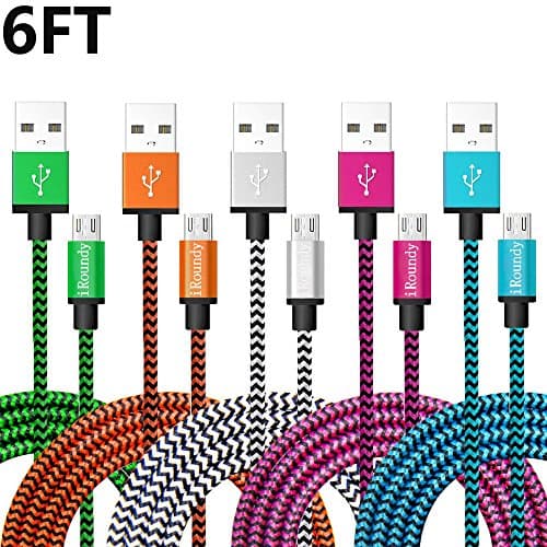 iRoundy Micro USB Cable Android , 5 Pack Braided Fabic Nylon Woven USB Data Sync Charger Cable Cord Wire for Motorola, Nokia, Samsung Galaxy HTC ,Android and Most Smartphone &amp; Tablets