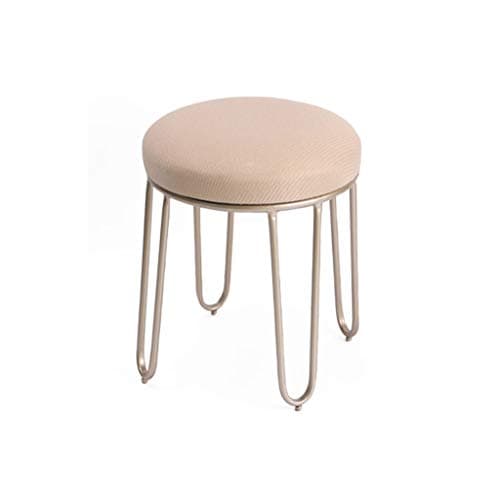 Round Vanity Stool Makeup Dressing Stool Iron Linen Change Shoe Bench Home Bedroom Chair 19.7",Pink [Energy Class A]