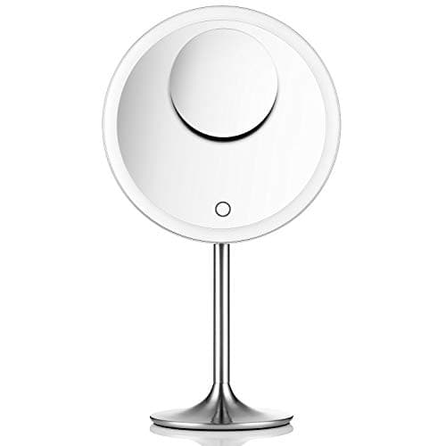 Miusco 9 "Lighted Makeup Vanity Mirror Pro, 1X + 7X Magnification, Ultra Bright HD Lighting System, Rechargeable & Cordless, Touch Activated, Brush Stainless Steel