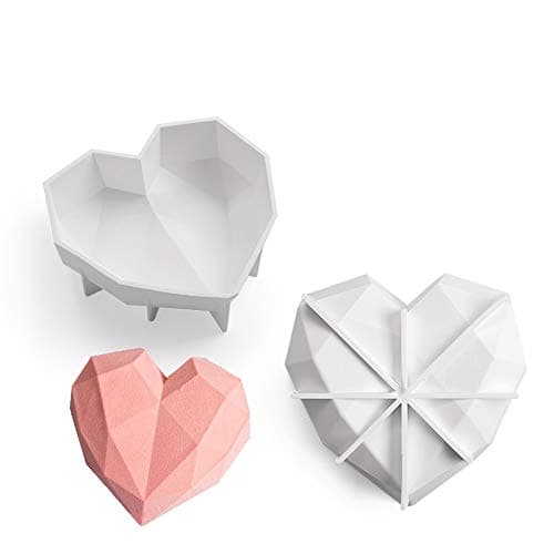 Morfakit 3D Silicone Cake Mold White Color, Baking Mold for mousse chiffon pastry cakes, pan, biscuit, candy, ice cream, jelly, brownie, cookie,chocalate (9 inch diamond heart mold)